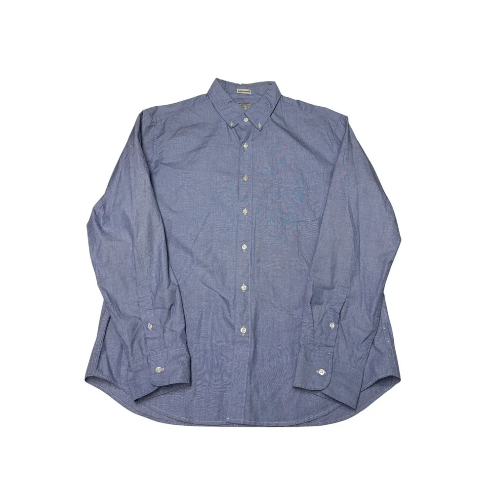 J. Crew Secret‎ Wash Shirt Mens Large Blue Organic Cotton Stretch Untucked Fit